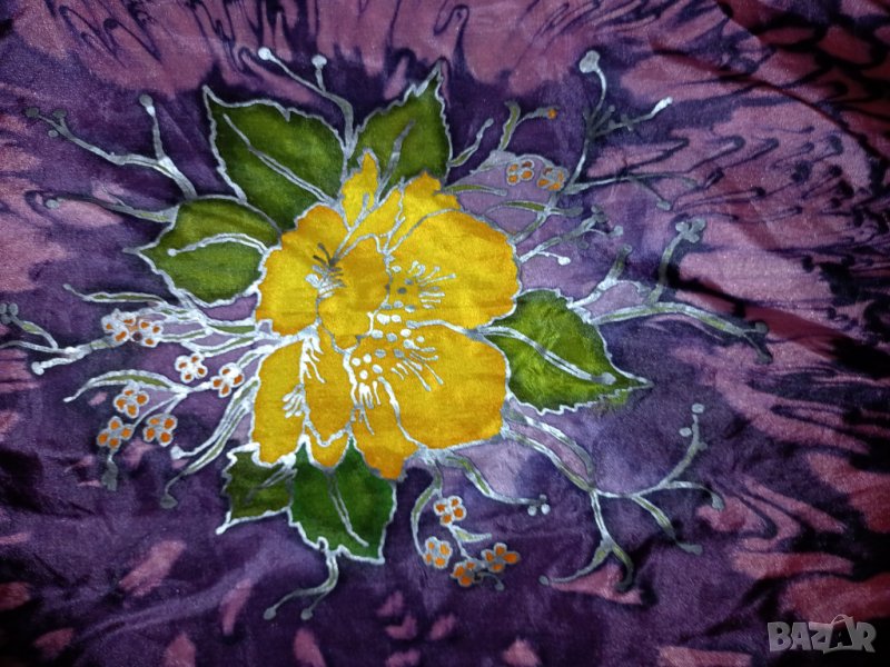 Шал коприна с ръчно рисувано цвете, снимка 1