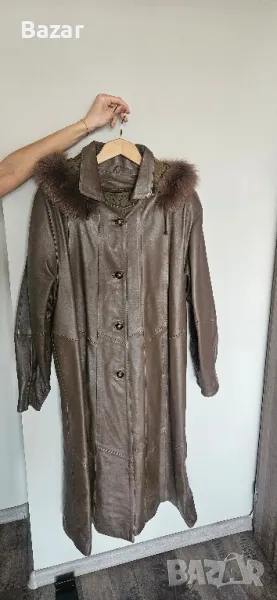 Дълго кожено палто от естествена кижа, снимка 1