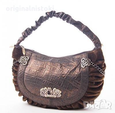 дамска чанта  размер  19/ 18 см естествена кожа и текстил 