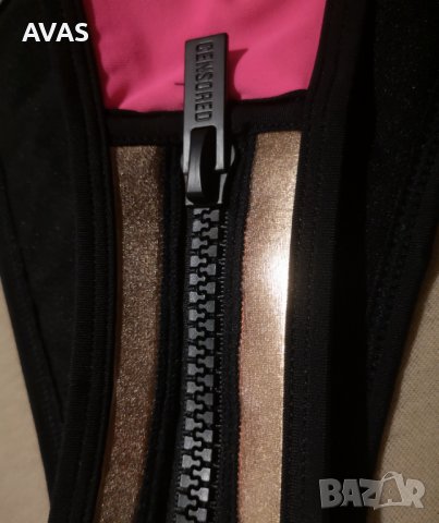 Нов бански New Yorker розов с черно и златисто XS размер, снимка 3 - Бански костюми - 37528592