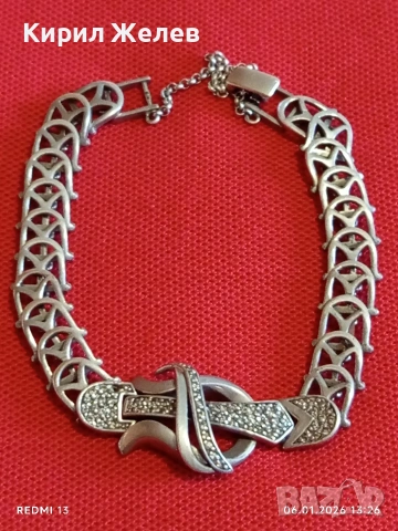 Сребърна гривна с уникална плетка с инкрустирани Мойсанит готически стил ръчна изработка 52485, снимка 6 - Гривни - 53005647