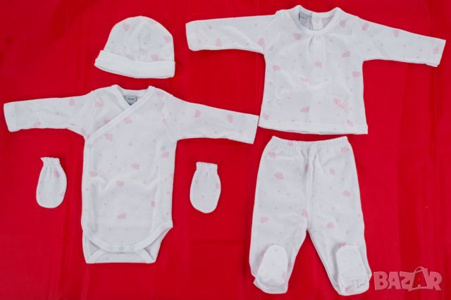Бебешки памучен комплект от 5 части в бяло и розово марка babidu , снимка 3 - Комплекти за бебе - 32921049