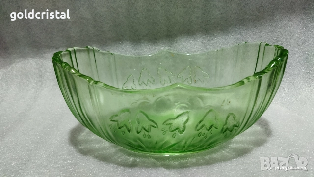 стара стъклена купа фруктиера цветно зелено стъкло 