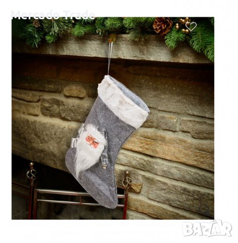 Коледен ботуш Mercado Trade, 3D, Дядо Коледа, 45 см, Сив, снимка 2 - Декорация за дома - 38773439