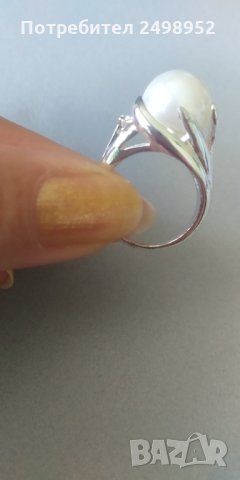 Дамски комплект Колие, Обеци и Пръстен с бяла перла, снимка 6 - Бижутерийни комплекти - 33401100