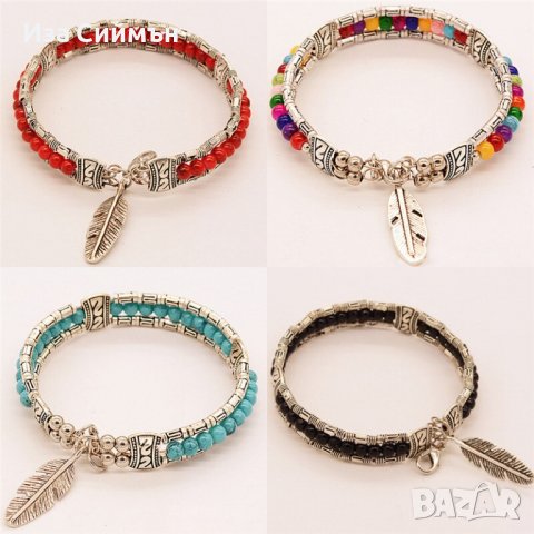 Тибетска гривна с тюркоази и гранат (меланит), снимка 3 - Гривни - 36897537