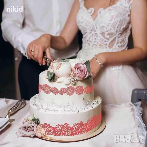 2 реда цветя и листа голяма дантела борд силиконов молд форма за украса торта с фондан гъмпейст, снимка 4 - Форми - 27594342