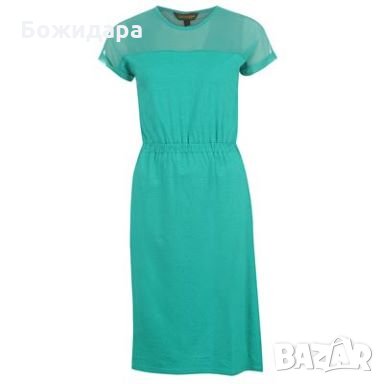 Стилна еластична рокля в тюркоазено зелено и дантела на раменете , снимка 1 - Рокли - 26647262