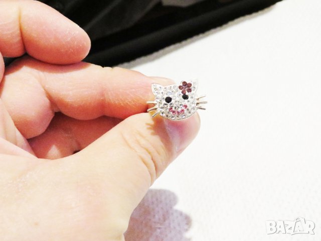 Дамски сребърен пръстен нежен и красив със сладко котенце, котка сребро, снимка 2 - Пръстени - 32467292