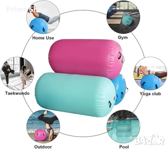 Надуваема гимнастическа ролка MEKETUM, 100x60 см, зелена, снимка 6 - Фитнес уреди - 53517130