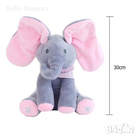 Плюшена детска играчка слон с музикален бутон, снимка 2 - Музикални играчки - 43202215