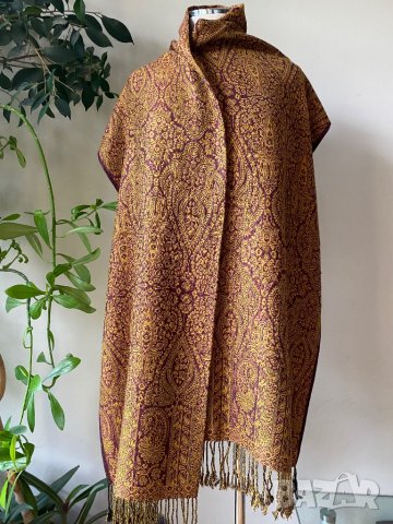 Кашмирен, италиански шал в кафяво и оранжево, снимка 3 - Шалове - 43037801