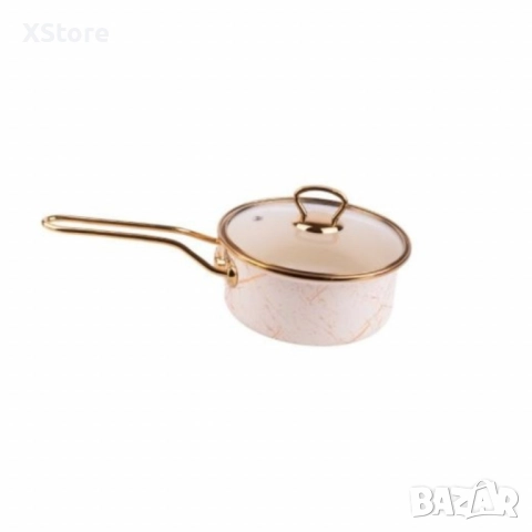 Касерола с капак Goldmann 16x8см. 1.5л./18x9см. 2л. Емайл. Индукция. Бял/Старо злато