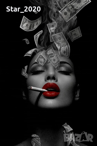 Светеща картина с LED осветление - жената с долари