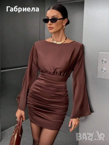 Нова къса кафява рокля с дълъг ръкав