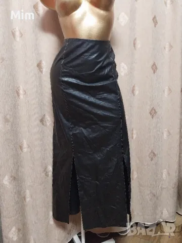 L Черна кожена дълга пола