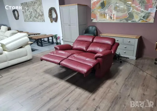 Червен кожен диван двойка с електрически релаксиращ механизъм, снимка 12 - Дивани и мека мебел - 50059015