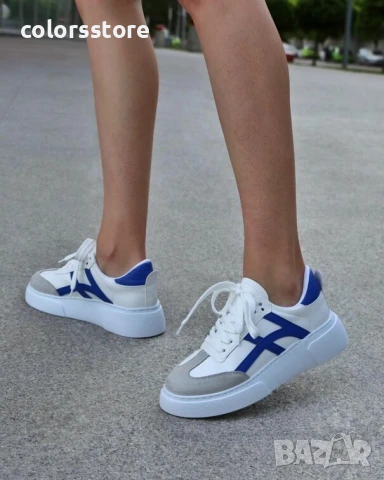 Равни кецове - бяло, сиво и синьо - KA768

