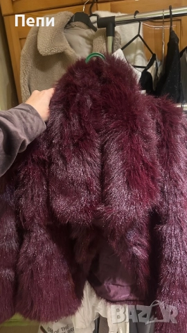 Дамско пухено палто в цвят бордо, снимка 3 - Якета - 52521246