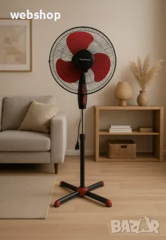 Вентилатор със стойка Rosberg, мощност 40W, диаметър 40 см, 3 скорости, височина 150 см, снимка 1