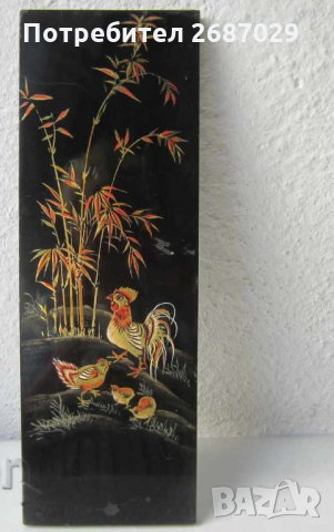 Старa японска картина върху дърво петел кокошка пилета, снимка 2 - Картини - 28958825