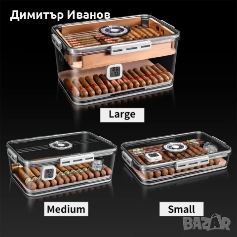 Прозрачен хумидор за пури от полипропилен в три размера със дигитален хидрометър, снимка 2 - Други - 50997392