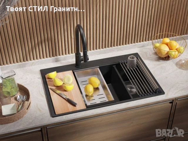 Графит кухненска гранитна мивка Осло 80 Duo Top 780x500 мм, снимка 6 - Мивки - 52548492
