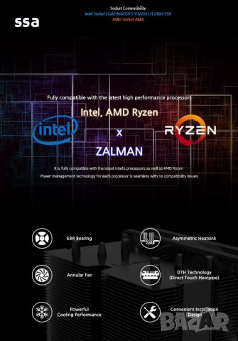 Zalman охладител за процесор CPU Cooler CNPS10X PERFORMA BLACK, снимка 3 - Други - 43062867