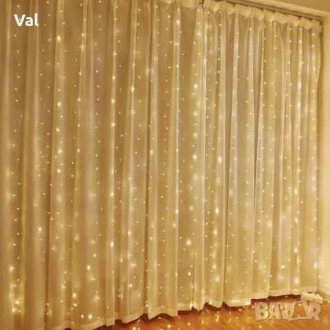 Коледни лампички с 300 LED лампи, 3 метра на 3 метра, коледна завеса с дистанционно. , снимка 3 - Декорация за дома - 52525932