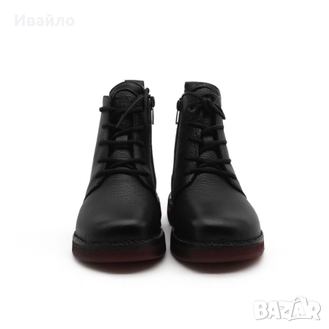 Дамски черни боти от естествена кожа с връзки и цип, снимка 2 - Дамски боти - 52190212