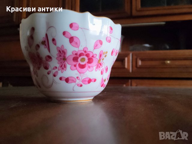 Meissen 1815 - 1860 година Pink Indian Flower Gold колекционерска чаша от порцелан  , снимка 5 - Антикварни и старинни предмети - 43452694