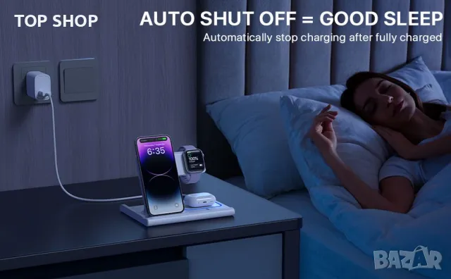 EXW 3в1 сгъваема безжична зарядна станция/стойка за iPhone 15-11,AirPods Pro 3/2,apple watch, снимка 5 - Безжични зарядни - 49308688