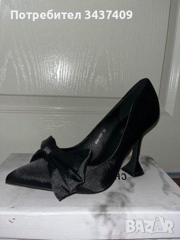Черни сатенени обувки, снимка 1 - Дамски обувки на ток - 43534848