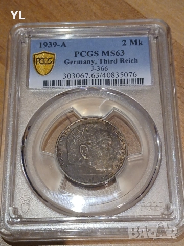 2 Марки 1939 А ,Германия, Третия Райх ,PCGS MS63, снимка 1