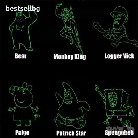 Мощен акумулаторен зелен лазер с приставки фигури за деца нов модел, снимка 4 - Измервателни инструменти - 40798509