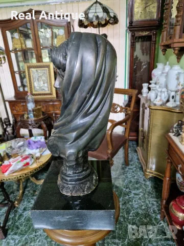 Страхотен антикварен френски бронзов бюст с основа от гранит , снимка 8 - Антикварни и старинни предмети - 48867536