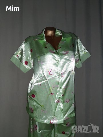 Melissa Broun 42/44 Сатенена зелена пижама / нощница/ горнище и долнище , снимка 2 - Нощници - 38130136