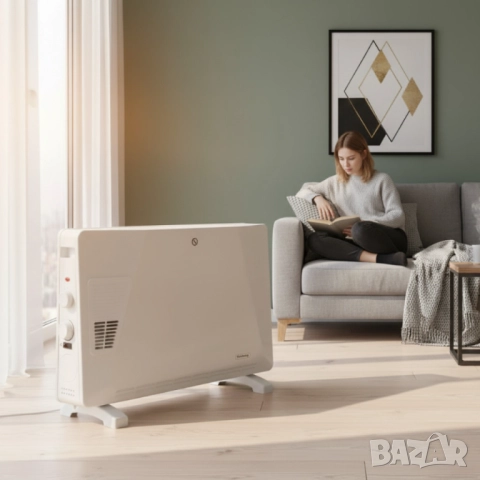 Конвекторен отоплител Rosberg – 2500W, 3 степени, с вентилатор, защита от прегряване (бял или черен)