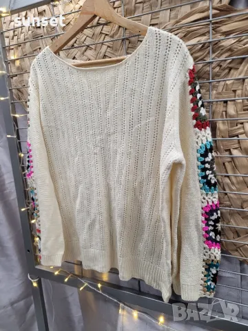 страхотна плетена блуза пачуърк XL + чанта, снимка 11 - Блузи с дълъг ръкав и пуловери - 49844593