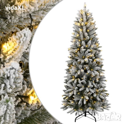 vidaXL Изкуствена коледна елха, 150 LED и флокиран сняг, 150 см(SKU:3315764)