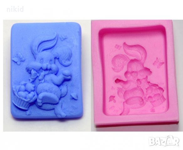 Великденски заек зайче с кошница дълбок силиконов молд форма за декорация фондан шоколад гипс сапун
