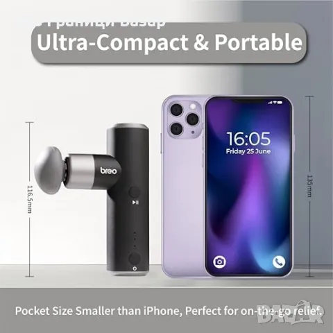 Нов Мини масажен пистолет 4 глави, лек, преносим, ултра тих, USB-C, снимка 2 - Масажори - 48016459