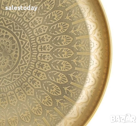 Поднос в златис цвят, метално плато, Ø30см, снимка 2 - Аксесоари за кухня - 42242910