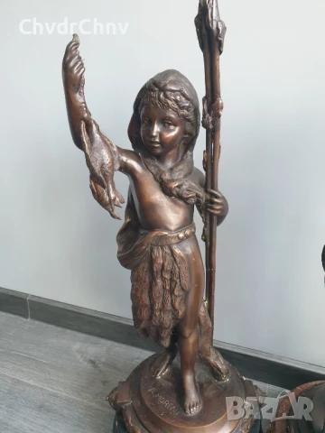 Moreau статуетки 76см-40кг/2бр чифт стари големи бронзови скулптури/фигура на ловец-рибар, снимка 3 - Антикварни и старинни предмети - 51324590