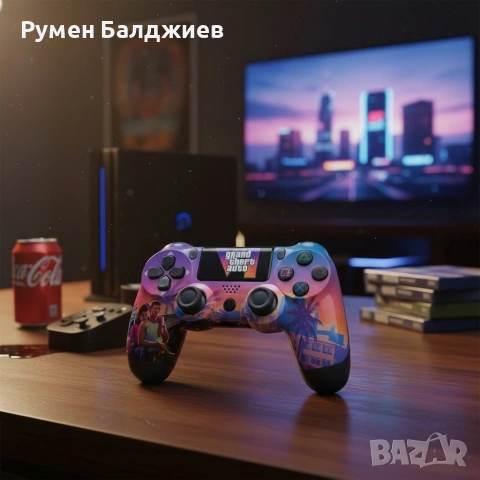 Безжичен джойстик за PS4 с тъчпад, вибрация и LED осветление – FC25 / GTA дизайн