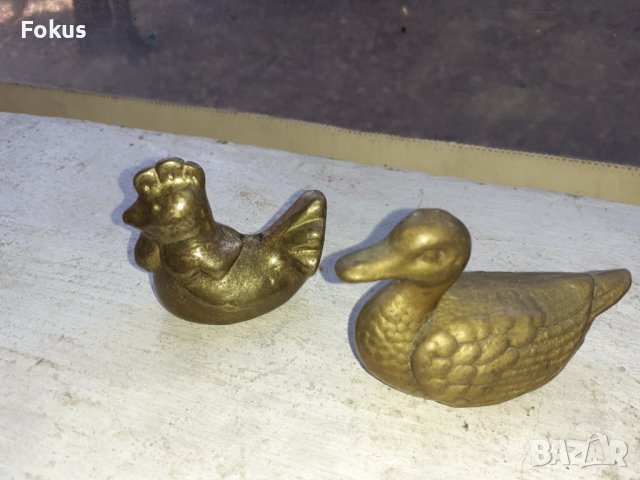 Лот от две стари бронзови пиленца статуетка фигура пластика, снимка 4 - Антикварни и старинни предмети - 39145692