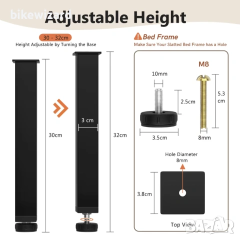 Регулируеми метални крака 4 броя с неплъзгащи се подложки – 30-32 см НОВИ, снимка 3 - Други - 53433595