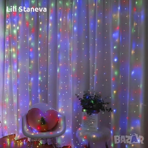 Коледни лампички с 300Led лампи 3 метра на 3 метра ,коледна завеса с дистанционно., снимка 14 - Лед осветление - 52637376