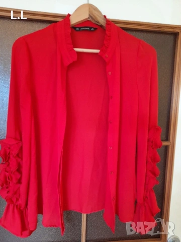 Zara Basic дамска риза в червено
