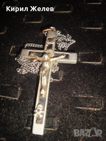 МНОГО СТАР ЙЕРУСАЛИМСКИ КРЪСТ НАГРЪДНО РАЗПЯТИЕ ПОСРЕБРЕНО РЯДКО със СТОМАНЕНА ВЕРИЖКА 21128 , снимка 6 - Антикварни и старинни предмети - 32689668